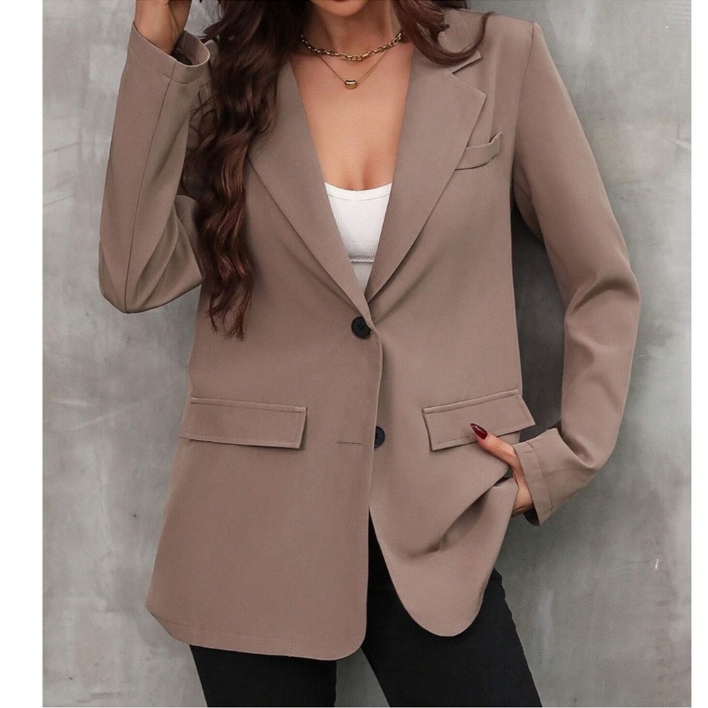 Classic Light Brown Button Up Solid Blazer Jacket… - image 3